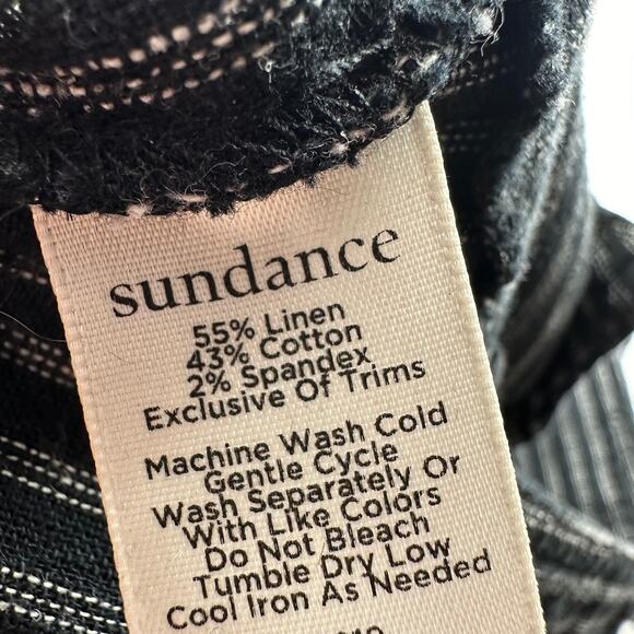 Sundance Pants Womens 6 Black Amelia Striped Linen Blend Pleated Button Casual - Picture 5 of 12